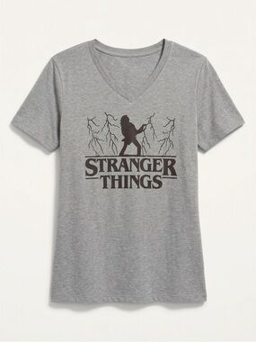 Stranger Things Gray V-Neck Graphic Tee
